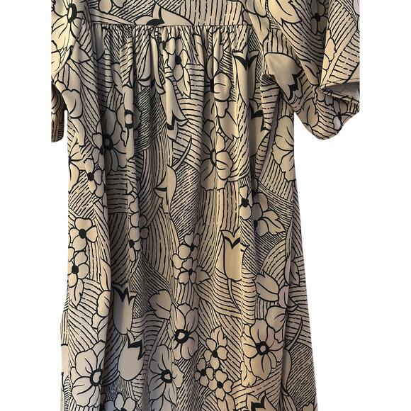 Granada Vtg 60s Midi House Dress Size Med Gown Duster black - Tan Floral Muumuu - Picture 6 of 7